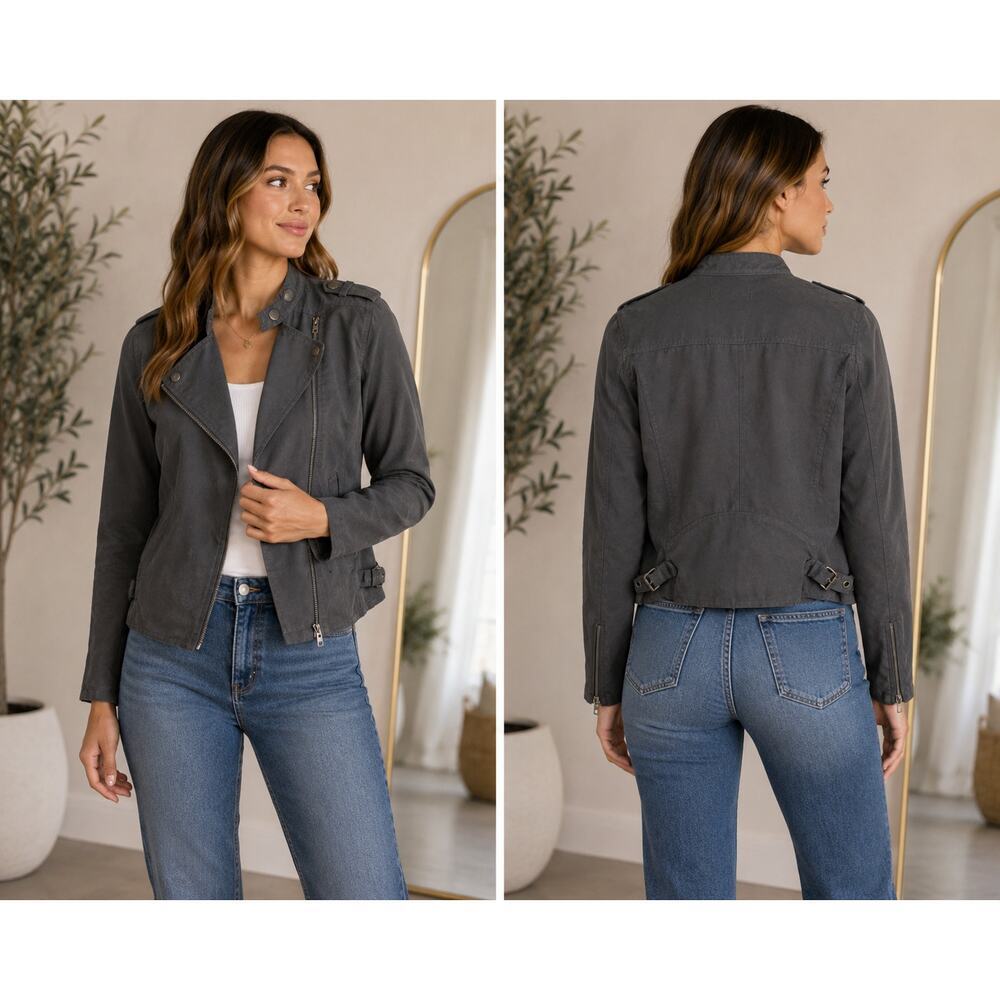 MOD Gray Moto Jacket Women’s Size Small Asymmetrical Zip Utility Style